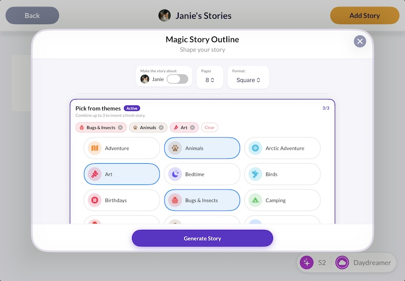 Generating a starter story outline on any topic with Magic Story Outlines